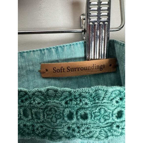 Soft Surroundings Linen Pants Womens Sz 8 Wide Leg Embroidered Belt‎ Cropped - Picture 2 of 10